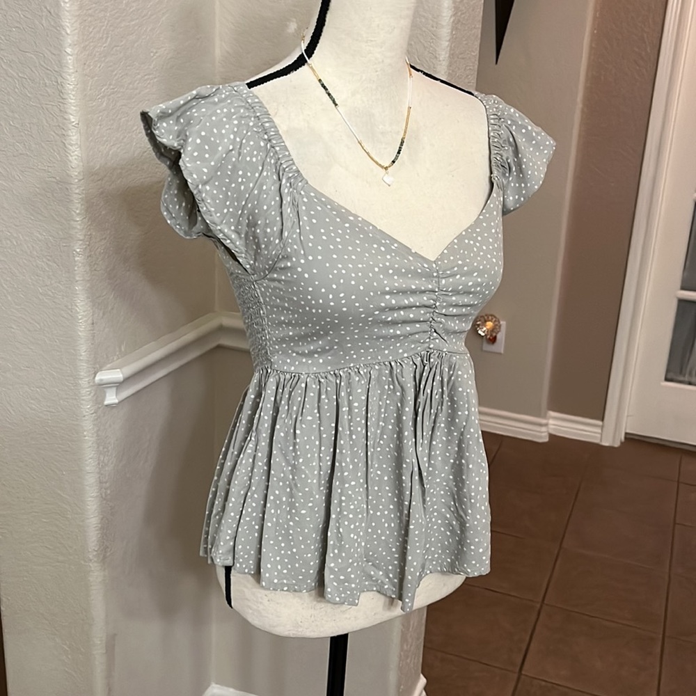 Japna green & white polka dot top Size XS